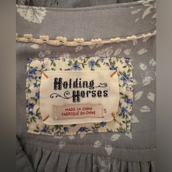 Anthropologie Holding Horses grey floral button up 3/4 sleeve boho tunic dress - Picture 7 of 9